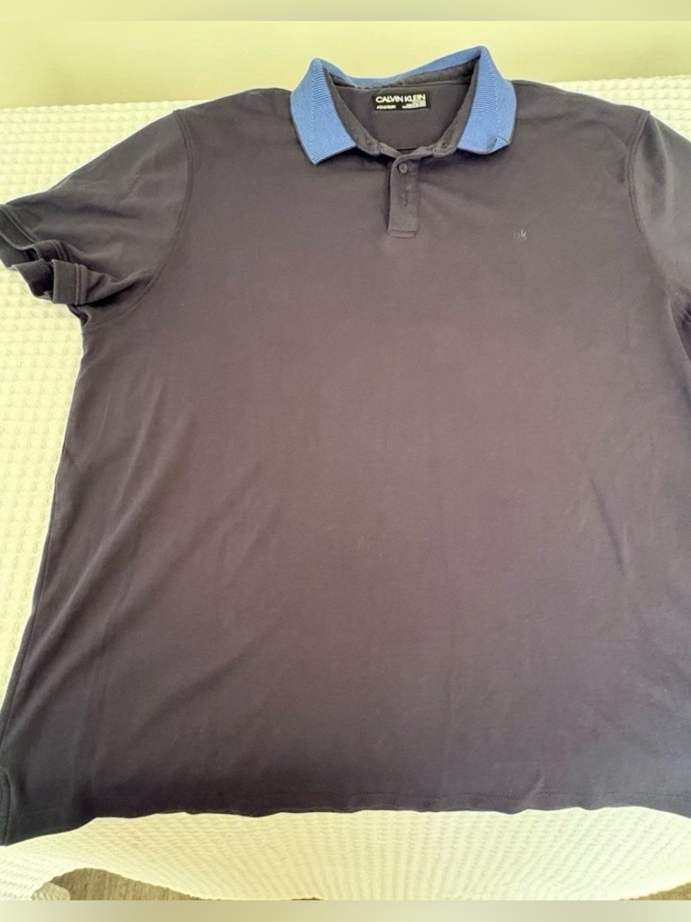 Calvin Klein Men's XXL Dark Navy Polo with Light Blue Collar, Office, Golf, Meet